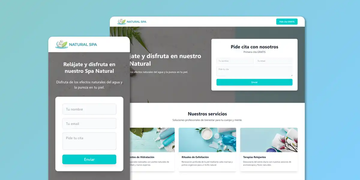 caputura de imagen con la landing de conversión en móvil y en ordenador